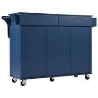 K&K 53.2'' Kitchen Island With Drop Leaf, Kitchen Storage Cart With Spice Rack, Towel Rack And 2 Drawers, Rolling Kitchen Island On Wheels With Adjustable Shelves For Kitchen, Dining Room, Navy Blue Navy Blue Brown Kitchen