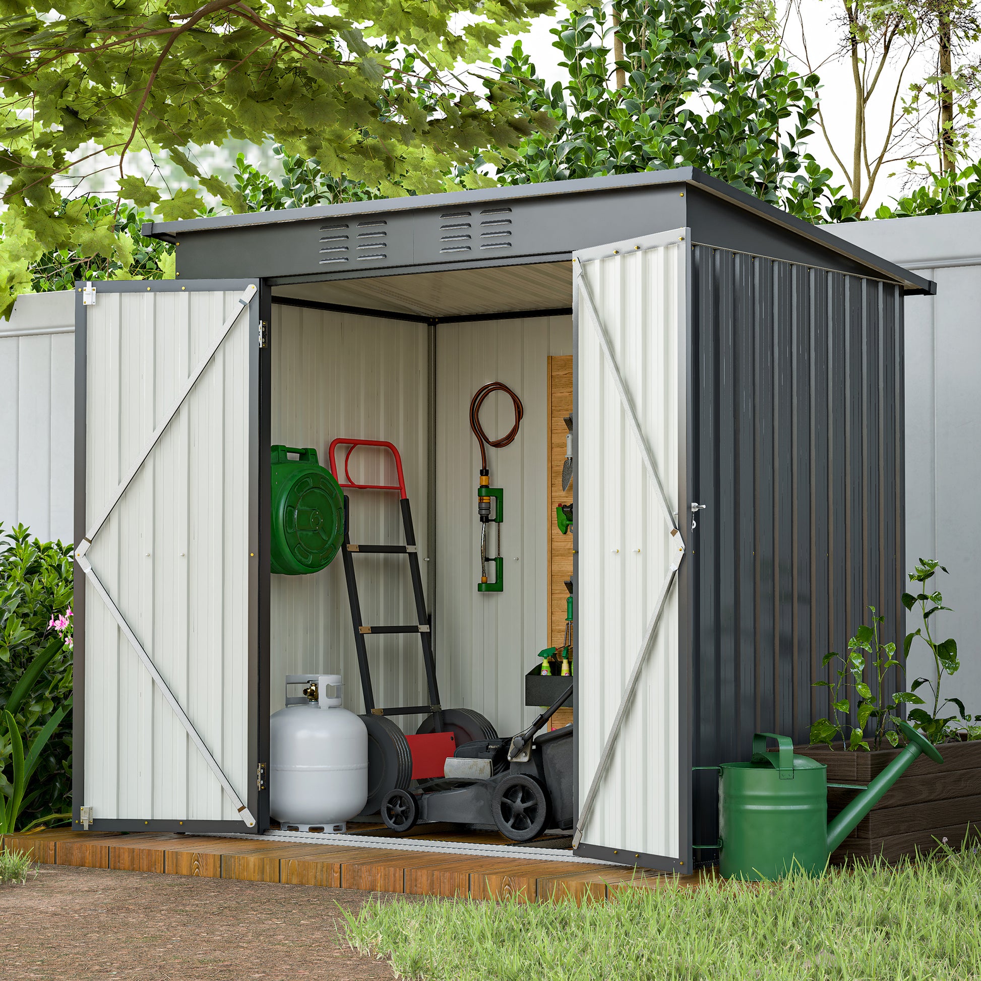 6 X 4 Ft Outdoor Storage Shed, All Weather Tool Shed For Garden, Backyard, Lawn, Black Black Metal