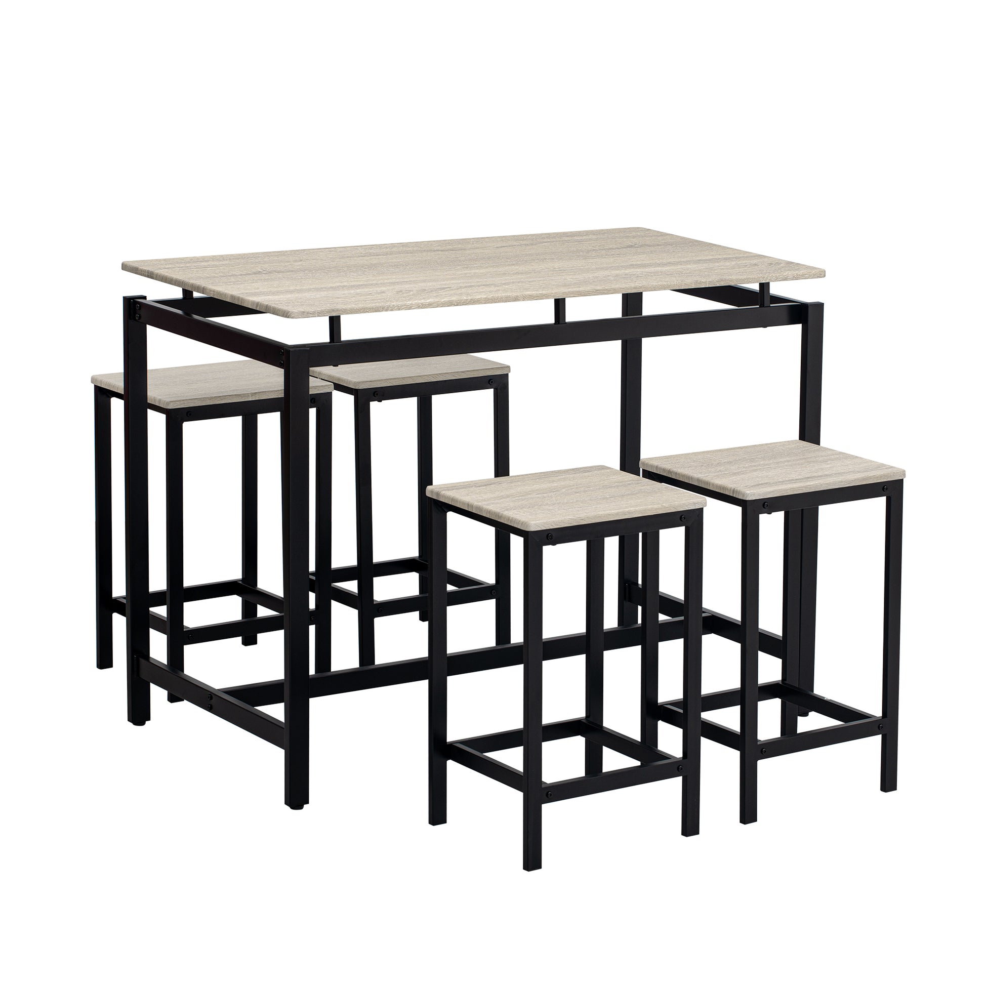 5 Piece Compact Bar Table Set With Table And Stools Modern Industrial Design, Space Saving Furniture For Dining Room And Breakfast Nook Oak Oak Mdf Steel