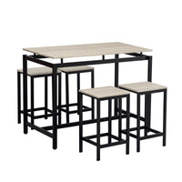 5 Piece Compact Bar Table Set With Table And Stools Modern Industrial Design, Space Saving Furniture For Dining Room And Breakfast Nook Oak Oak Mdf Steel