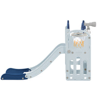 7 In 1 Toddler Slide Set, Freestanding Space Set With Slide, Kids Slide Playset Structure, Arch Tunnel And Basketball Hoop, Toy Storage Organizer For Toddlers, Kids Climbers Playground Blue 50 99 Lbs Cute 1 To 2 Years Hdpe Indoor & Outdoor Use