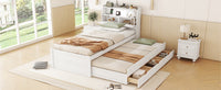 Twin Size Wooden Led Platform Bed With Trundle, With Storage Headboard, With Drawers, White Twin White Plywood