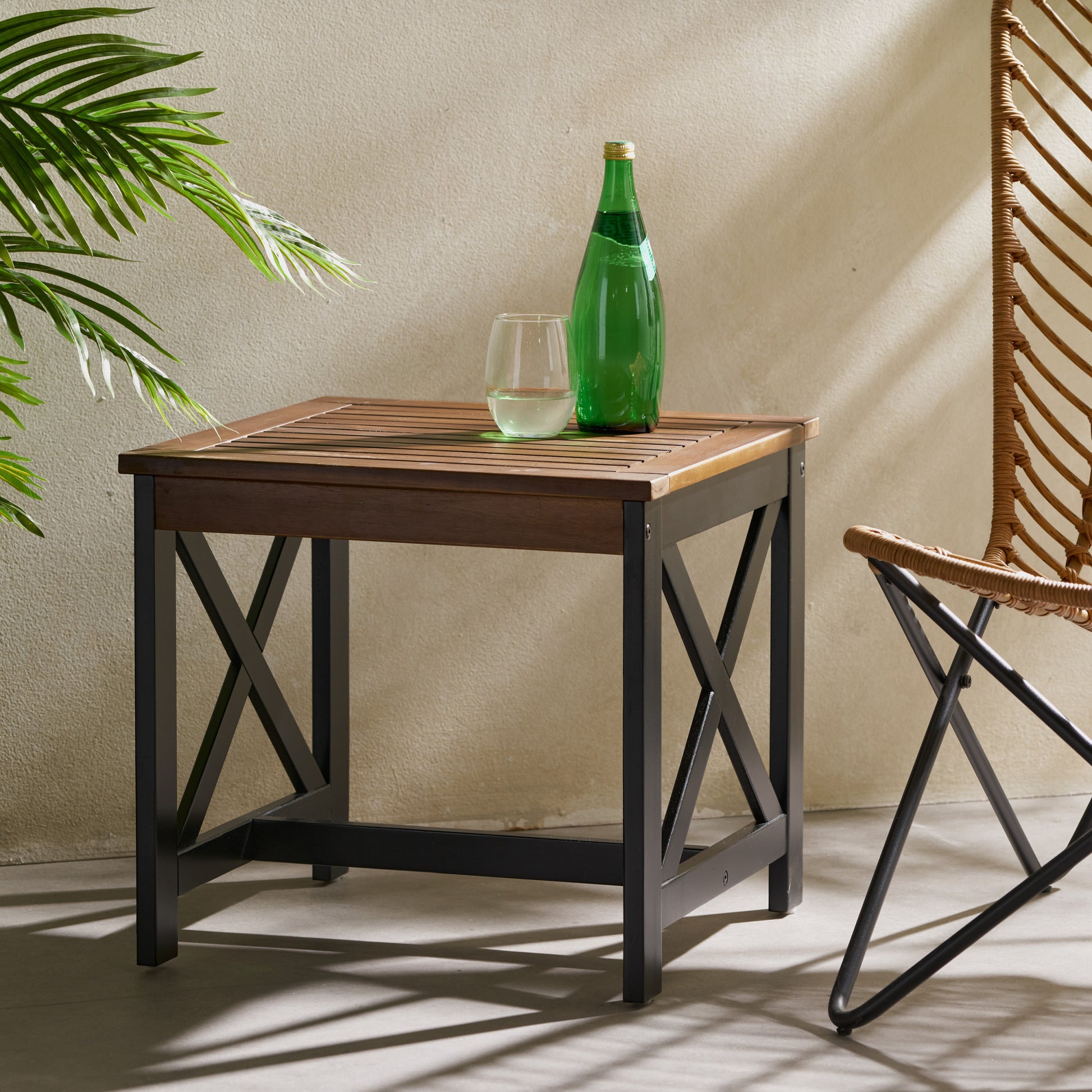 Farmhouse End Table Black Brown Wood