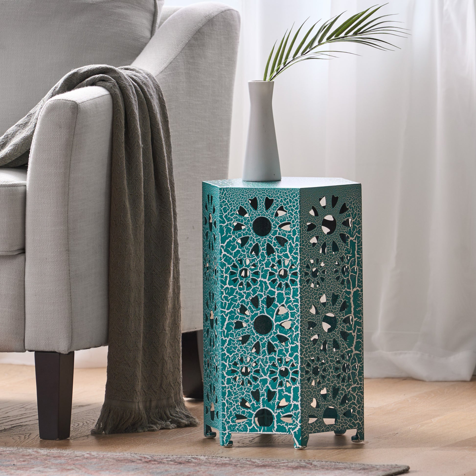 Eliana 12" Side Table Teal Iron