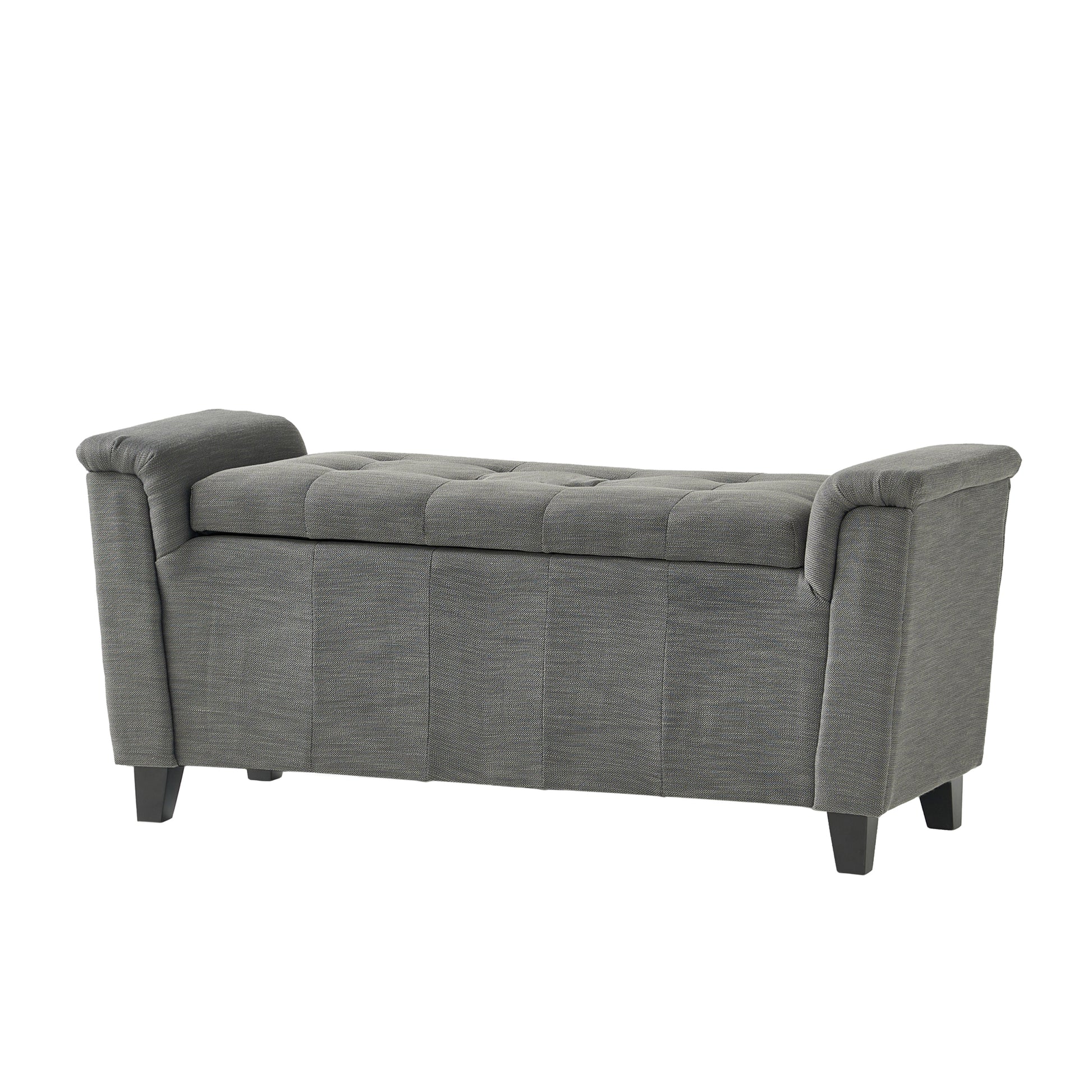 Alden Armed Storage Bench Gray Fabric