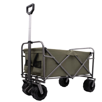 Outdoor Garden Park Utility Kids Wagon Portable Beach Trolley Cart Camping Foldable With Big Wheels Folding Wagon Army Green Garden & Outdoor Fabric Steel