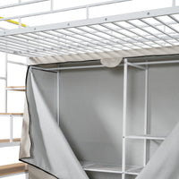 Full Size Metal Loft Bed With Wardrobe And Storage Shelves, White Box Spring Not Required Full White Metal Mdf Metal