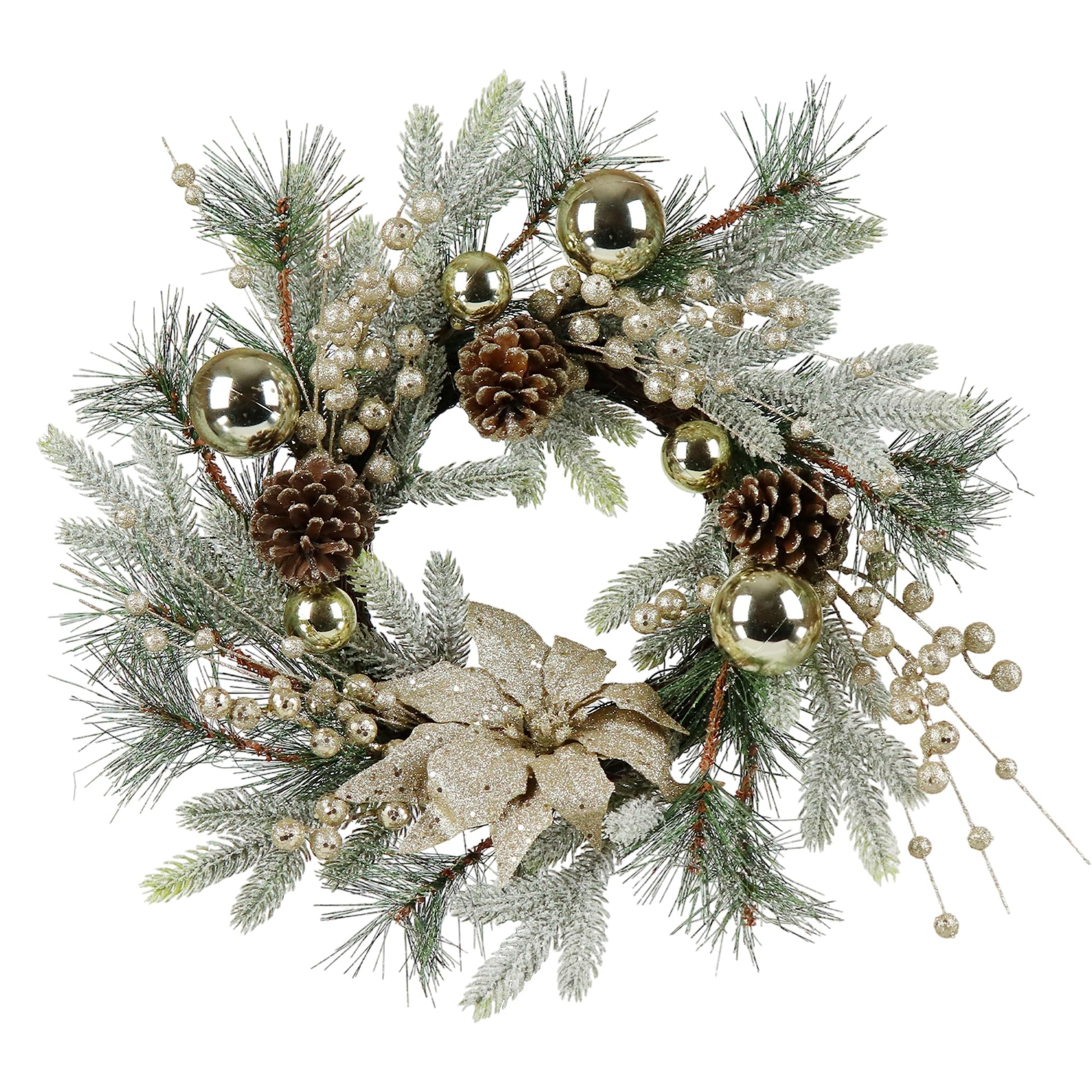 Christmas Wreath 20 Inch Christmas Door Decorations Wreath With Warm Lights 2Pcs Gold American Design Pine