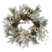 Christmas Wreath 20 Inch Christmas Door Decorations Wreath With Warm Lights 2Pcs Gold American Design Pine