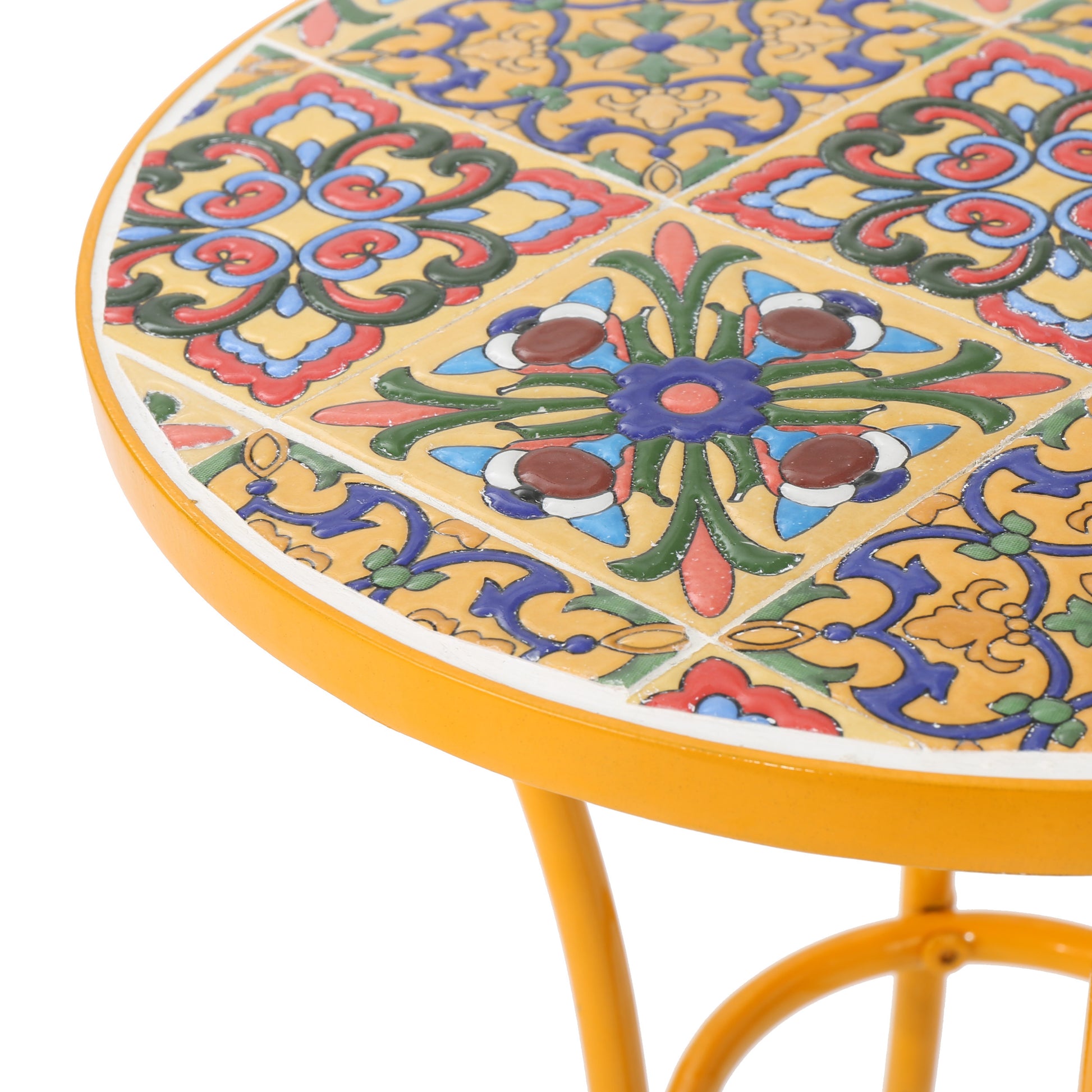 Barnsfield End Table Yellow Ceramic Tile Iron