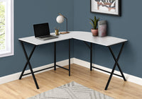 Computer Desk, Home Office, Corner, 55"L, L Shape, Work, Laptop, White Laminate, Black Metal, Contemporary, Modern White Mdf