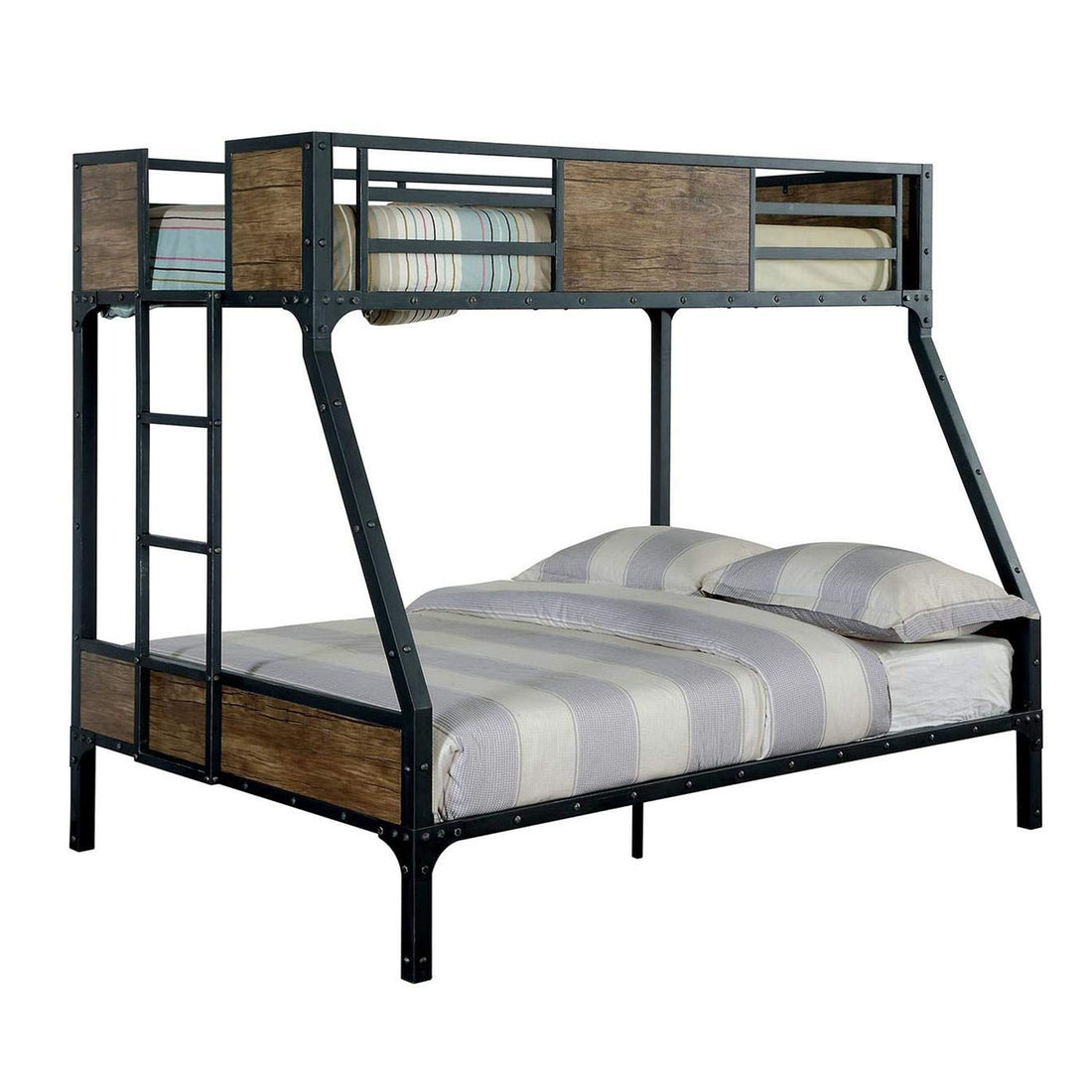 Wooden & Metal Frame Twin Full Size Bunk Bed, Black Black Wood Metal