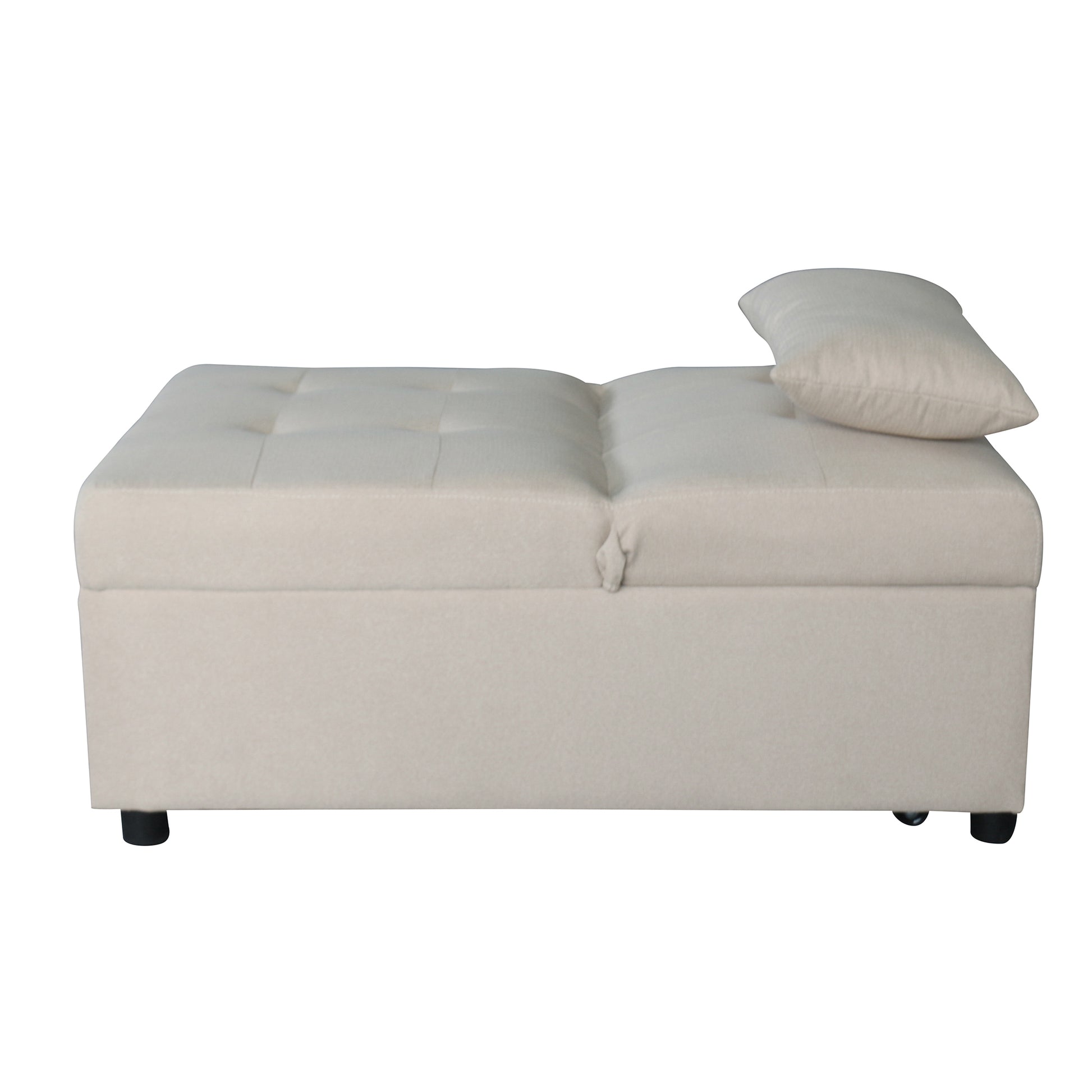 Folding Ottoman Sofa Bed Beige Beige Wood