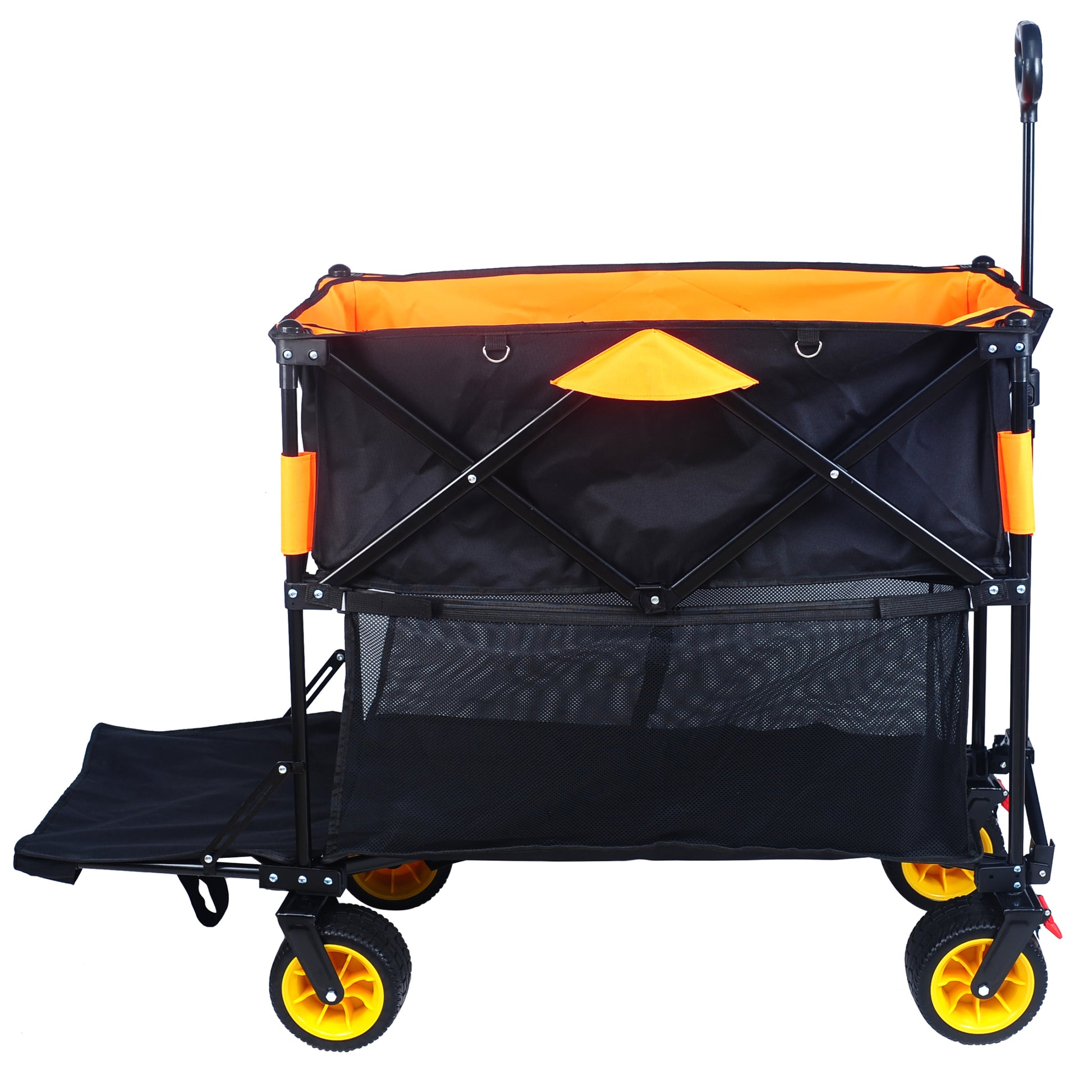 Big Large Capacity Folding Cart Extra Long Extender Wagon Cart Folding Wagon Garden Shopping Beach Cart Black Orange Black Garden & Outdoor Iron,Oxford Fabric