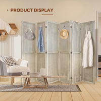 6 Panel Room Divider, 5.6Ft Pegboard Display Wooden Room Divider Folding Privacy Screen Room Divider Freestanding Peg Board Display For Trade Show Craft Show Home Wall Organizer, Natural Wood Natural Wood Rustic Wood
