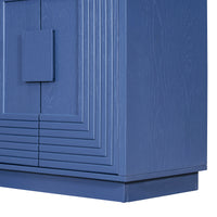 Vintage Distressed 4 Door Sideboard With Adjustable Shelves And Geometric Pattern For Dining Room, Kitchen And Living Room Navy Blue Navy Blue Solid Wood Mdf