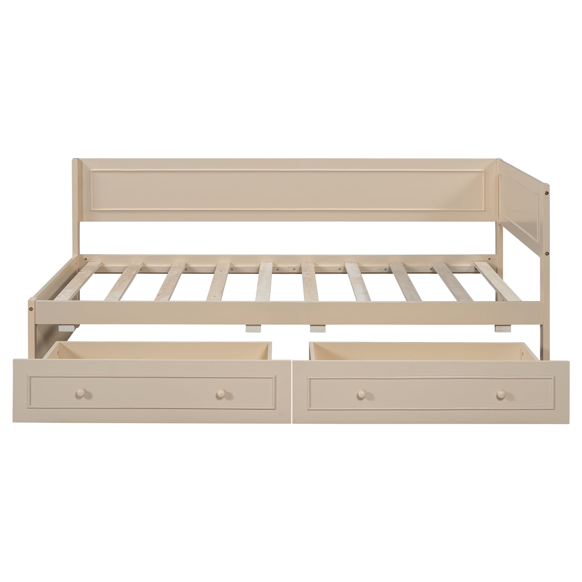 Twin Size Wood Daybed With 2 Drawers And Guardrail, Beige Beige Solid Wood Mdf