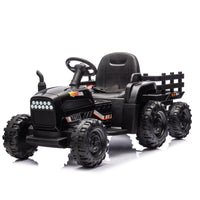 Ride On Tractor With Trailer,24V Battery Powered Electric Tractor Toy, 200W*2Motor 1.86 4.97Mph Remote Control,Electric Car For Kids,Three Speed Adjustable,Usb,Mp3 ,Bluetooth,Led Light, Safety Belt Black Polypropylene