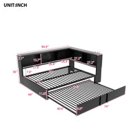 Metal Full Size Daybed With Trundle, Storage Cabinets And Usb Ports, Black Full Black Metal