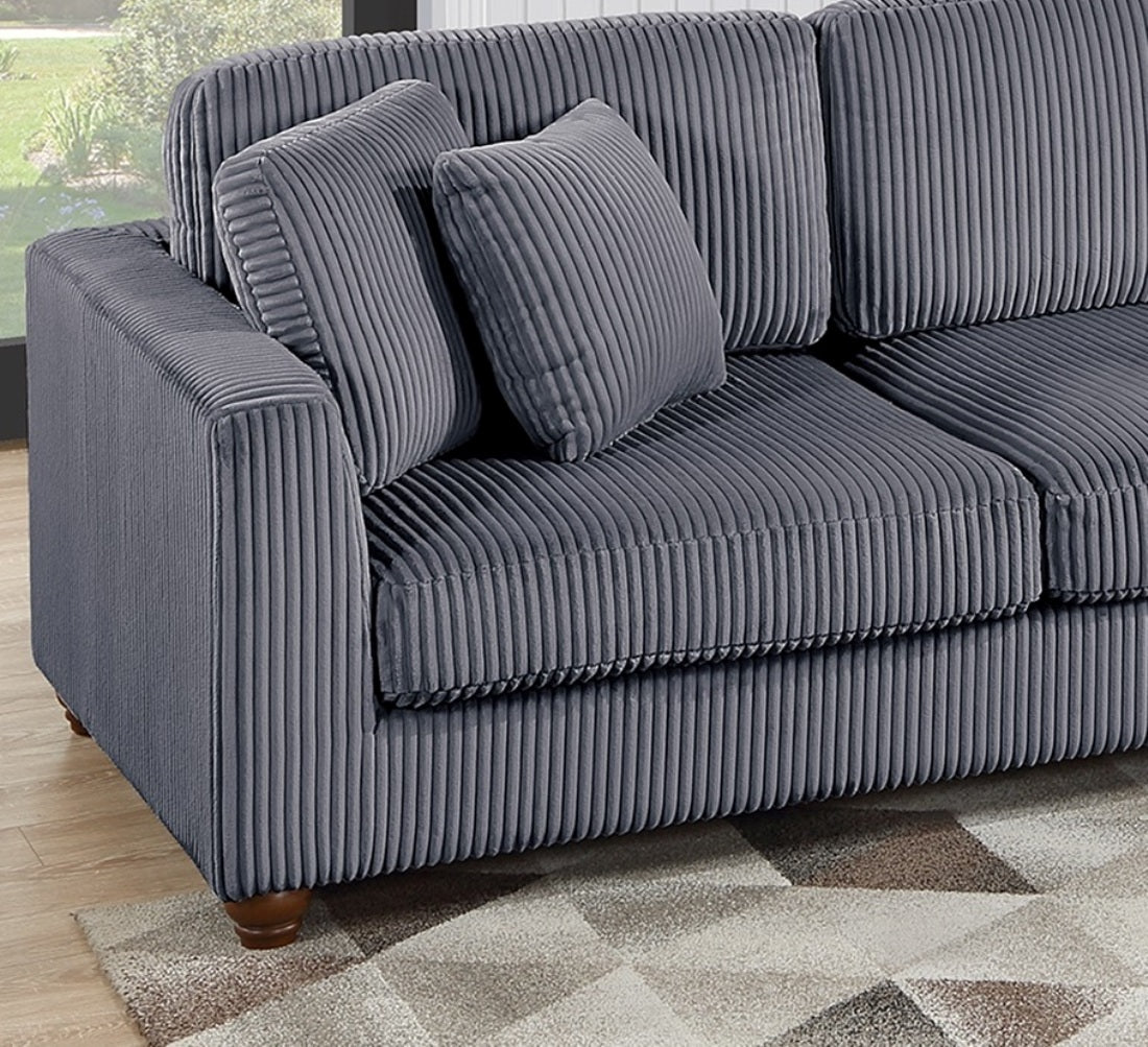 Contemporary 2Pc Sectional Set Xl Plush Corduroy Fabric Dark Gray Laf Sofa Raf Round Chaise W Pillows Living Room Couch Dark Gray Wood Primary Living Space Soft Cushion Back Contemporary,Modern L Shaped Rubberwood Corduroy 4 Seat