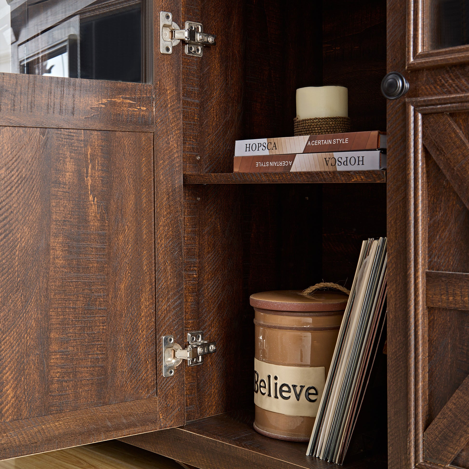 Farmhouse Sideboard Buffet Cabinet With Storage With 3 Doors, Kitchen Storage Cabinet, Coffee Bar Cabinet With Adjustable Shelf For Kitchen, Living Room, L68.35''*W15.35"*H34.65", Espresso Espresso