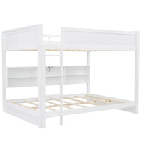 Queen Over Queen Bunk Bed With Storage Cabinets And Usb Ports, White White Solid Wood Mdf