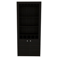 Montenegro Bar Cabinet, Double Door Cabinet, Five Built In Wine Rack, Three Shelves Black Black Particle Board