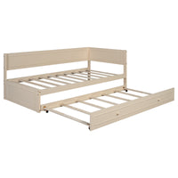 Twin Size Wood Daybed With Trundle And Guardrail, Beige Box Spring Not Required Beige Wood Solid Wood Mdf