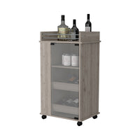 Baltimore Bar Cart With Casters, Glass Door And 2 Side Shelf Grey Primary Living Space Modern Rectangular Particle Board Engineered Wood Medium 40 55In