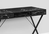 Computer Desk, Home Office, Laptop, Left, Right Set Up, Storage Drawers, 42"L, Work, Black Marble Look Laminate, Black Metal, Contemporary, Modern Black Particle Board