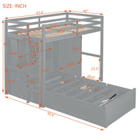 Twin Bunk Bed With Drawers, Wardrobe, Storage Shelves And Hydraulic Bed,Grey Grey Mdf Lvl