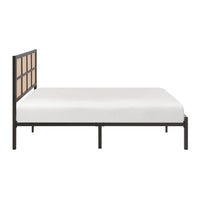1Pc Eastern King Platform Bed, Metal Frame Dark Bronze Finish Faux Cane Panel Headboard Casual Coastal Bedroom Furniture, Bed In A Box Box Spring Not Required King Bronze Metal Bedroom Casual,Coastal Metal