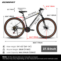 A27312 Ecarpat Mountain Bike 27 Inch Wheels, 21 Speed Mens Womens Trail Commuter City Mountain Bike, Aluminium Frame Disc Brakes Thumb Shifter Front Fork Bicycles Gray Without Garden & Outdoor Classic Steel