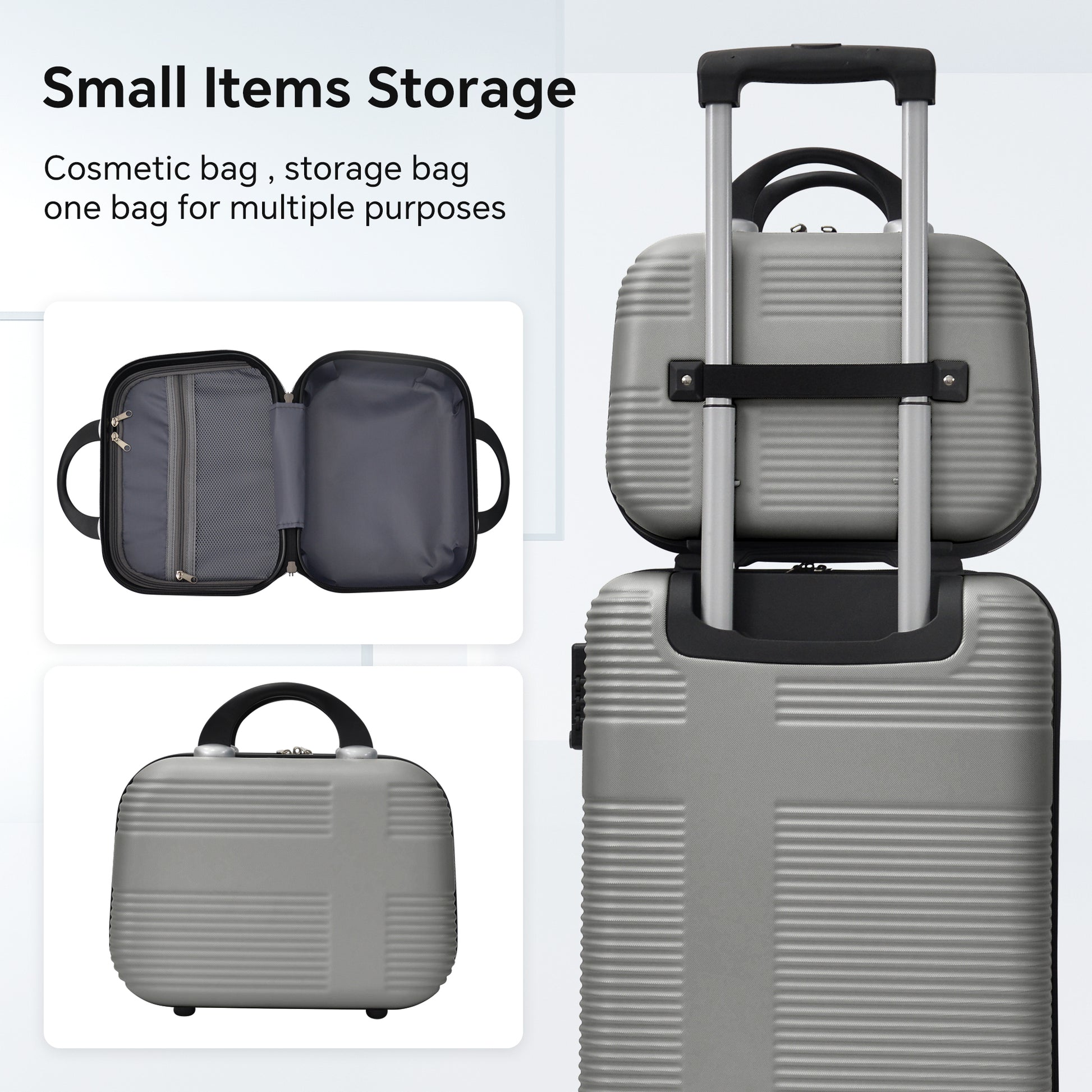 Luggage 4 Piece Set With Spinner Wheels, Hardshell Lightweight Suitcase With Tsa Lock,Checked Luggage,Silver Gray 12 20 24 28In Silver Grey Abs