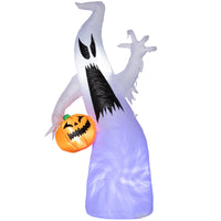 Homcom 5.9' Halloween Inflatable Outdoor Decoration Ghost With Pumpkin, Blow Up Led Yard Decor For Garden, Lawn, Party, Holiday, Waterproof, Purple White Polyester