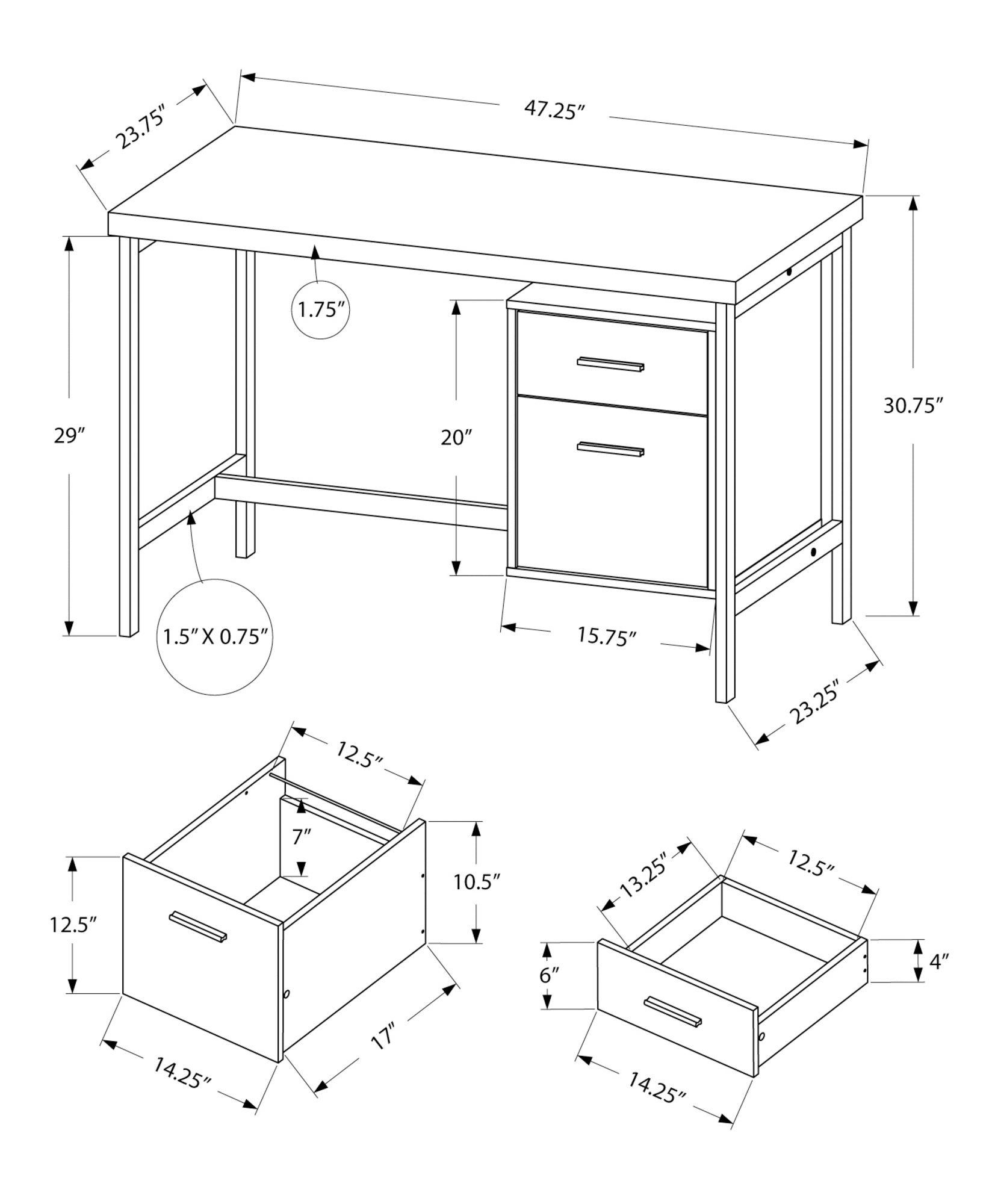 Computer Desk, Home Office, Laptop, Left, Right Set Up, Storage Drawers, 48"L, Work, White Laminate, Grey Metal, Contemporary, Modern White Particle Board