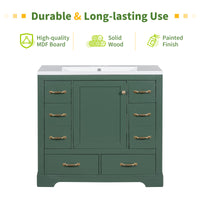 36" Bathroom Vanity With Sink Combo, Six Drawers, Multi Functional Drawer Divider, Adjustable Shelf, Green Old Sku:Sy999808Aaf Green Solid Wood Mdf