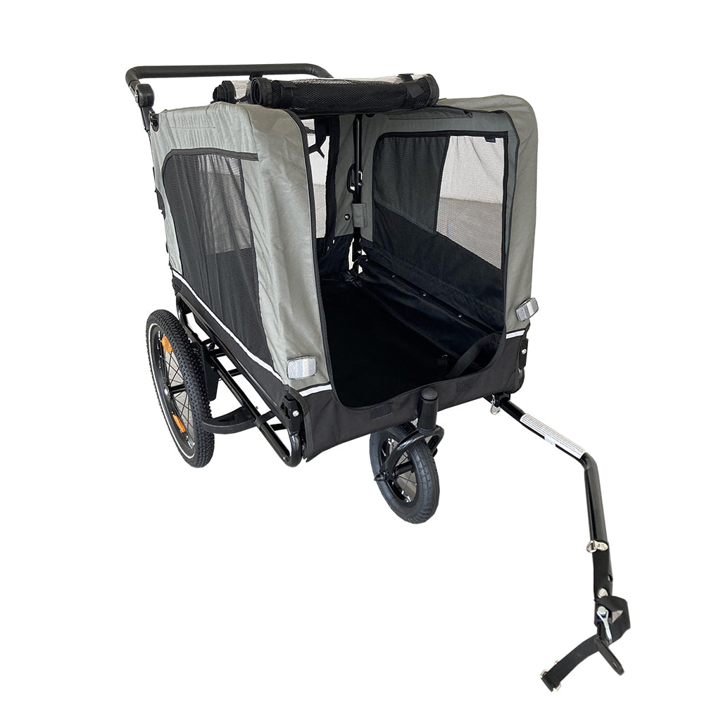 Outdoor Heavy Duty Foldable Utility Pet Stroller Dog Carriers Bicycle Trailer Black Gray Fabric Steel