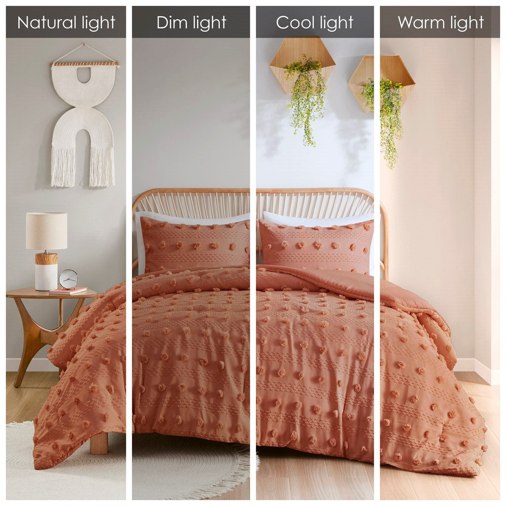Clip Jacquard Comforter Set Queen Rust Polyester