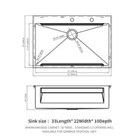 33" Drop In Kitchen Sink 33*22 Inch Kitchen Sink Drop In Topmount Single Bowl 16 Gauge Stainless Steel Ledge Workstation Kitchen Sinks Brushed Nickel Stainless Steel