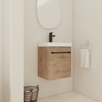 18'' Floating Wall Mounted Bathroom Vanity With Ceramic Sink & Soft Close Cabinet Door, For Small Bathroom Imitative Oak Bathroom Modern Plywood