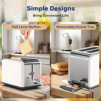 2 Slice Toaster With 6 Browning Setting And 3 Function, Extra Wide Slot & Removable Crumb Tray, Retro Stainless Steel Style, For Bread & Waffle White Stainless Steel