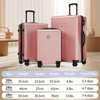 Luggage Sets 3 Piece Hardshell Suitcases With Wheels, Lightweight Expandable Travel Luggage With Tsa Lock, Carry On, Checked Luggage 20Inch 24Inch 28Inch Rose Gold Abs Pc