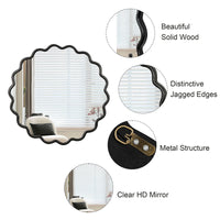 Solid Wood Wavy Mirror Black Mirror Wall Decor 31" X 31" Modern Mirror Wall Decor For Bathroom, Bedroom, Living Room, Dining Room, Cloakroom, Entryway Oval Or Circle Framed Black Living Room Medium 25In 32In Glass Solid Wood