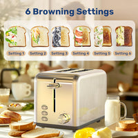 2 Slice Toaster With 6 Browning Setting And 3 Function, Extra Wide Slot & Removable Crumb Tray, Retro Stainless Steel Style, For Bread & Waffle Silver Stainless Steel