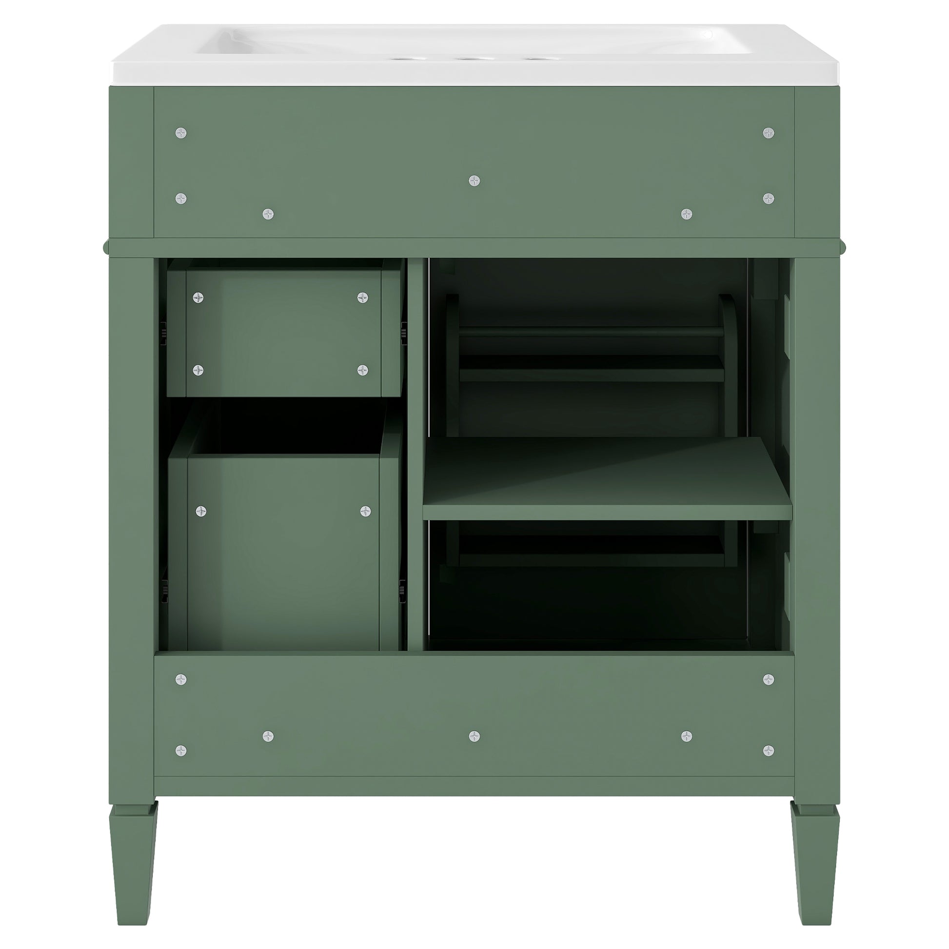 30'' Bathroom Vanity With Top Sink, Modern Bathroom Storage Cabinet With 2 Drawers And A Tip Out Drawer, Freestanding Vanity Set With Mirror Cabinet, Single Sink Bathroom Vanity 3 Green 2 4 Adjustable Hinges Bathroom Freestanding Solid Wood Mdf Resin