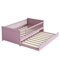 Wood Twin Size Platform Bed With Guardrail And Trundle, Pink Box Spring Not Required Twin Pink Wood Bed Frame Solid Wood Mdf