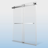 56 60 Inches Width 76 Inches Height Double Sliding Frameless Shower Door With 3 8 Inches 10Mm Clear Tempered Glass, Chrome Finish Chrome Bathroom Luxury,Modern Glass Aluminium,Stainless Steel