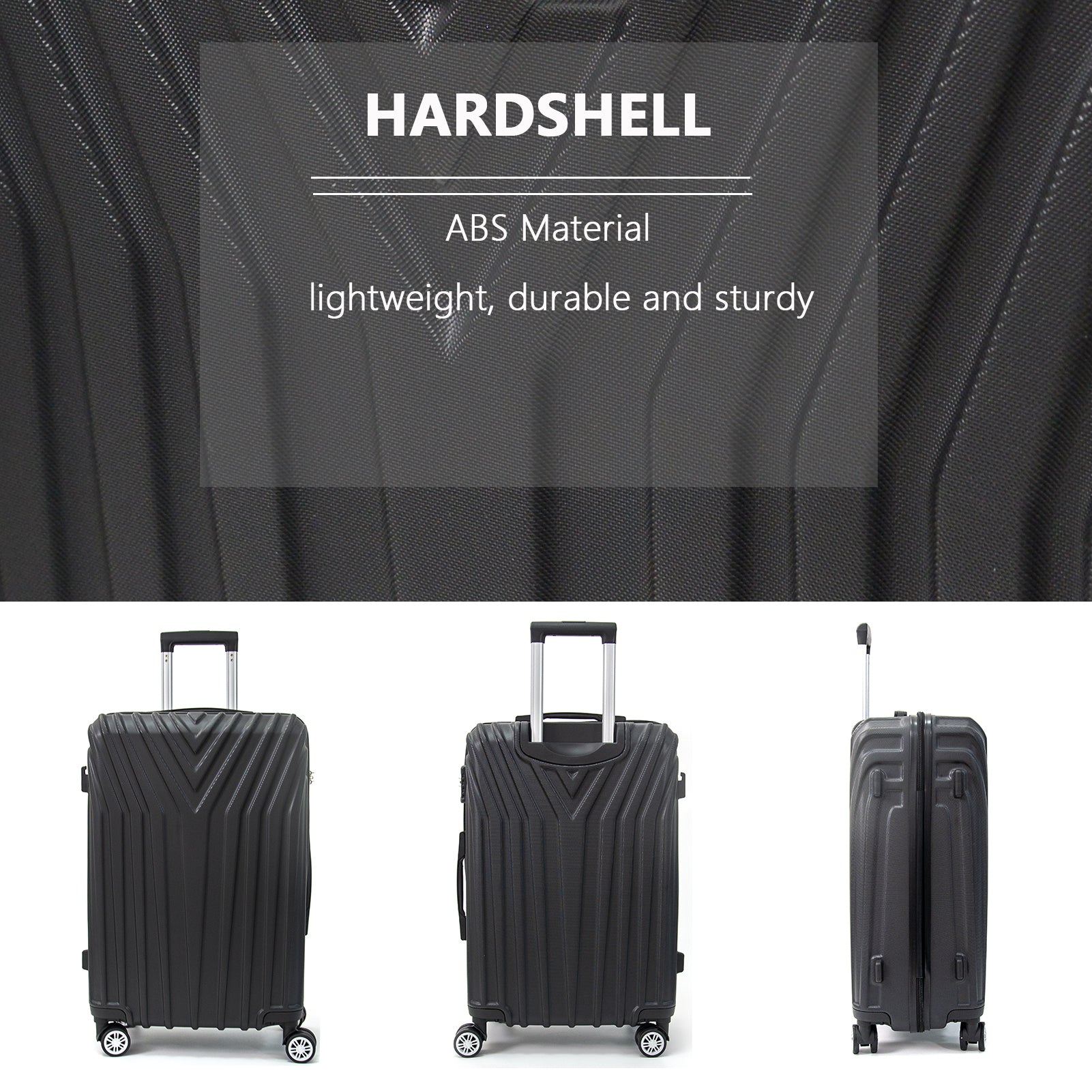 Abs Hard Shell 3 Piece Luggage Set 20 24 28 With 360 Rotating Wheel And Tsa Lock Men And Women Ideal For Business Trips And Family Getaways Black Abs