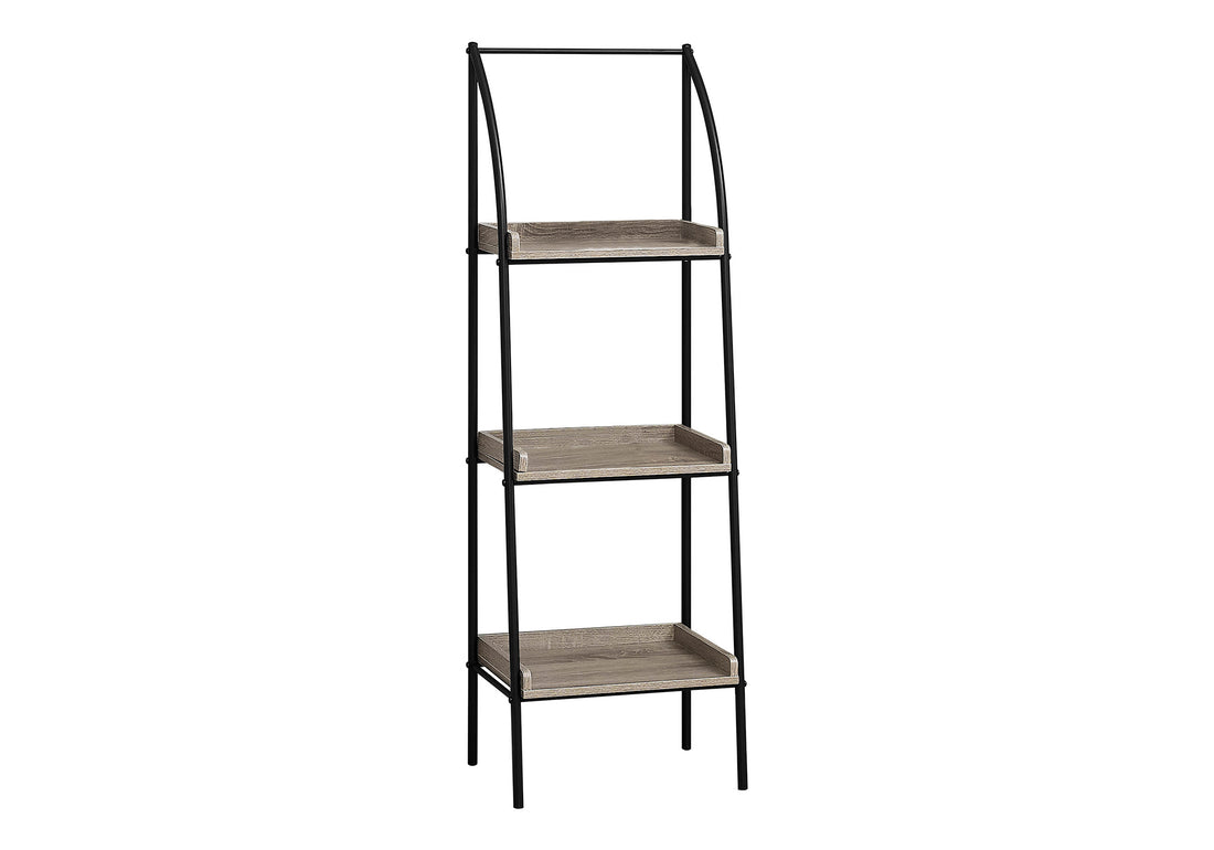 Bookshelf, Bookcase, Etagere, Corner, 3 Tier, 48"H, Office, Bedroom, Brown Laminate, Black Metal, Contemporary, Modern Taupe Mdf